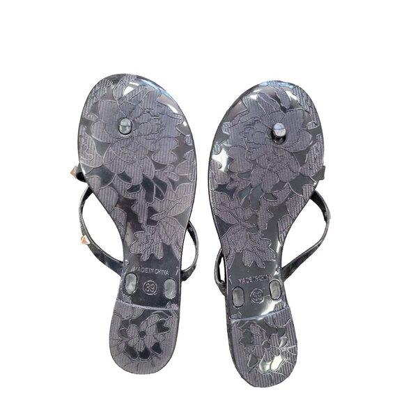 Fashion Jelly Sandals With Studded Bow Women's 9-9.5 (UK 40)  Black & Gold Casua - Picture 2 of 4